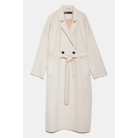 ZARA Faux Tan Suede Trench Coat size Small - Picture 2 of 15